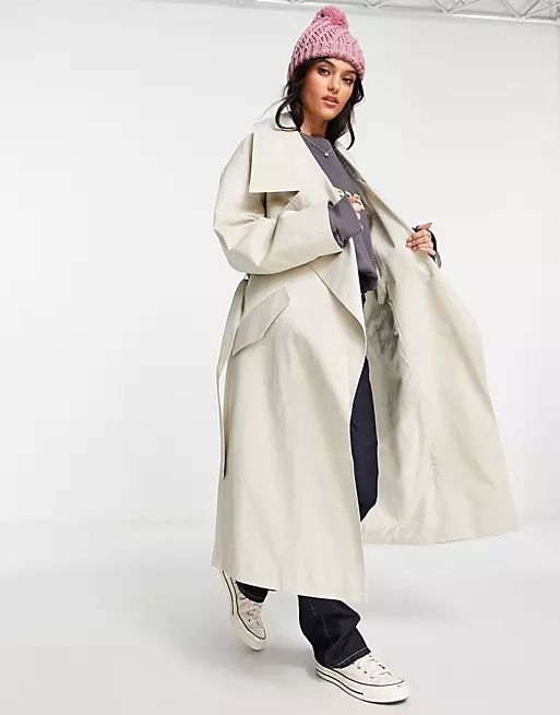 ASOS DESIGN oversized slouchy trench in stone | ASOS (Global)