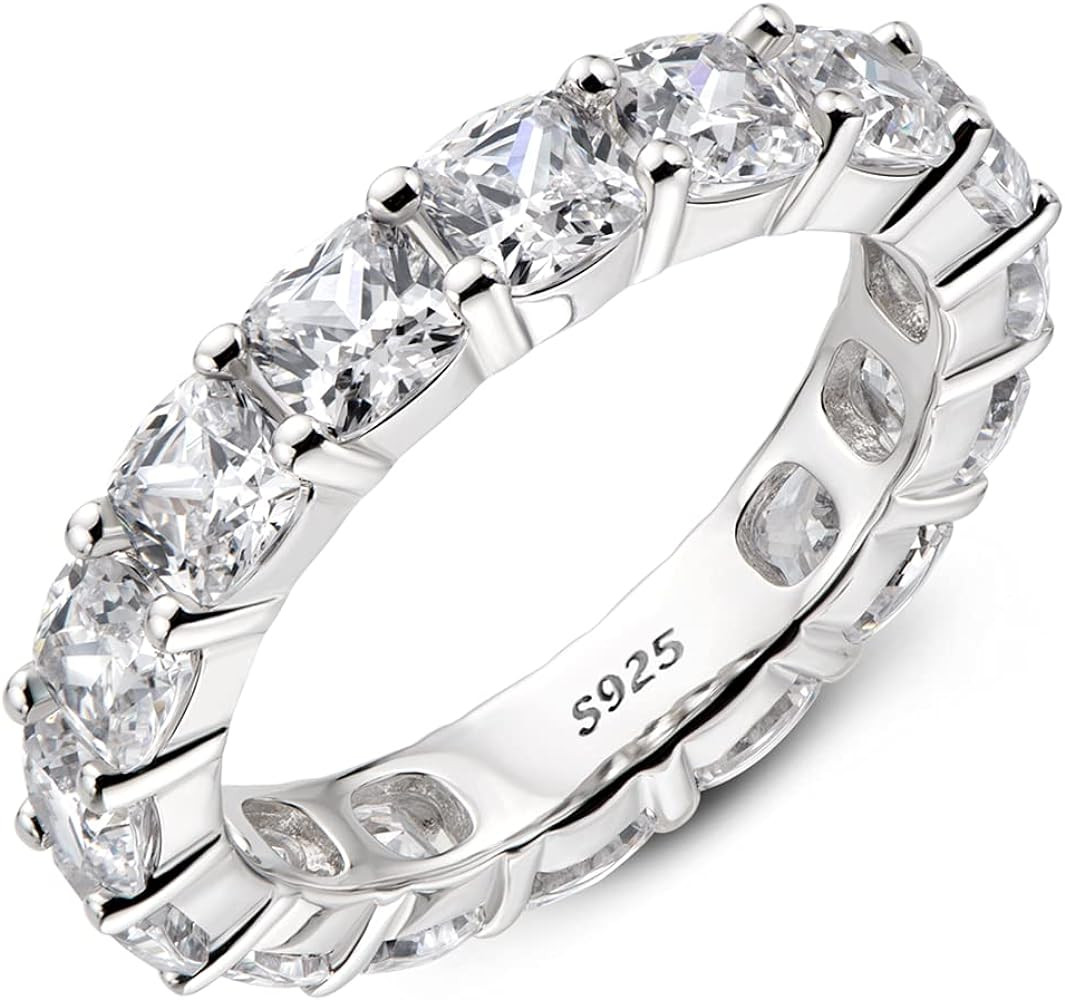 AINUOSHI Eternity Ring, 925 Sterling Silver Ring for Women, Emerald/Oval/Radiant/Round/Cushion Cu... | Amazon (US)
