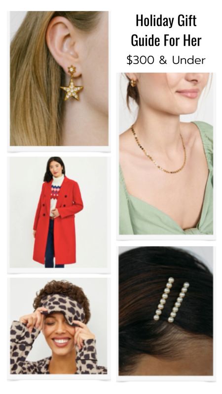 Holiday gift guide ideas for her! This holiday season, we recommend gifting her statement star earrings from Jennifer Behr, a Heart Link Necklace by Loeffler Randall, a red Double Breasted Coat from Ann Taylor Loft, a leopard print cotton eye mask from MM LaFleur & Petite Plume or pearl Bobby pins! #giftguide #coat #earrings #necklace #red 

#LTKGiftGuide #LTKHoliday #LTKSeasonal