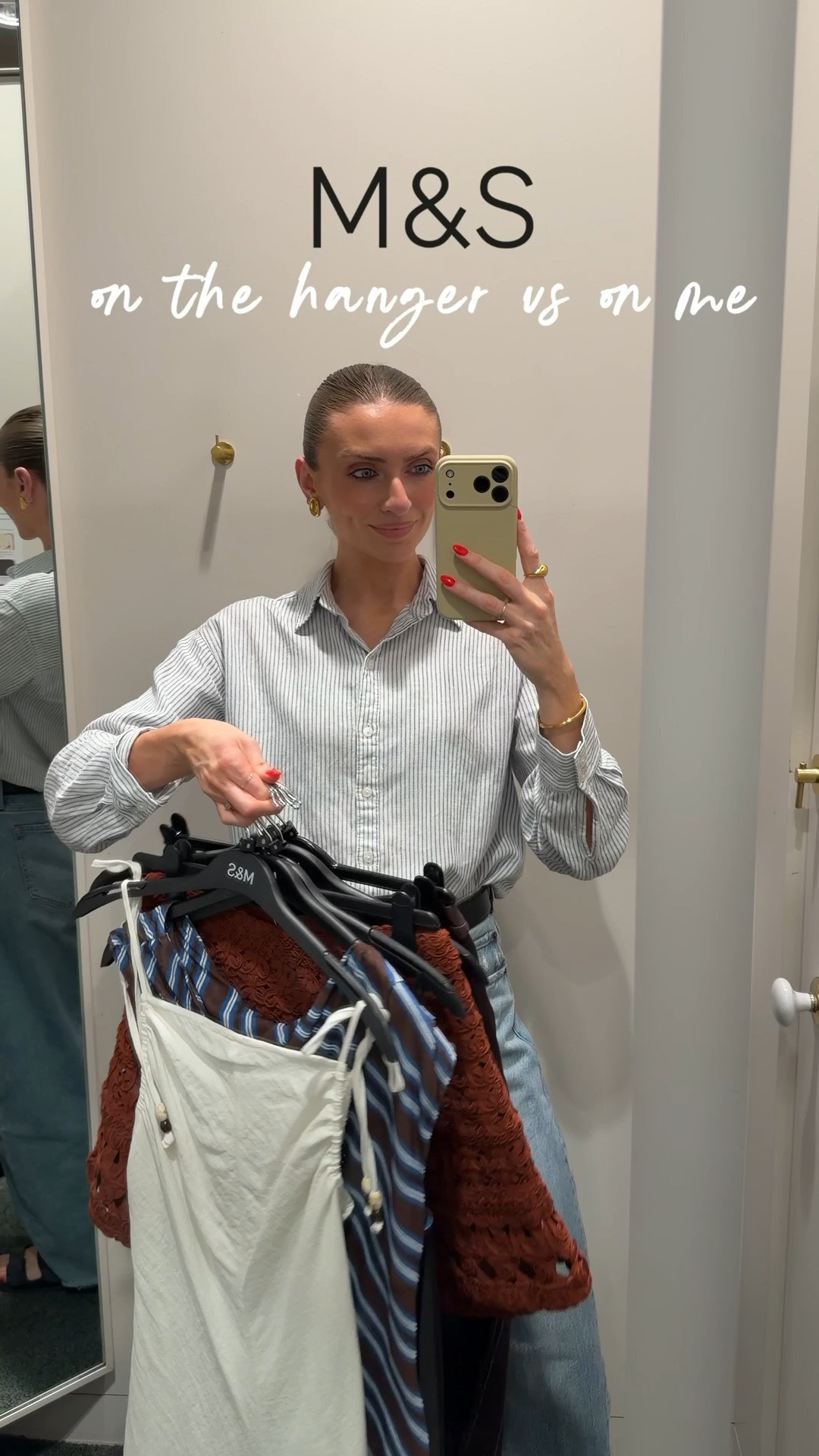 M&S on the hanger vs on me 
M&S on the hanger vs on me!

Size 8 in the brown lace cami
Size 8 reg in brown pinstripe trousers
I’m 5 ft 6

Size 8 in the cami slip dress, I found this to come up big

Size 8 in the brown & blue stripe off the shoulder
Size 6 in the chinos

Size 8 in the white dress, I’m 5ft 6

Small in the rust co-ord, skirt true to size, top rungs big

#LTKuk #LTKsummer