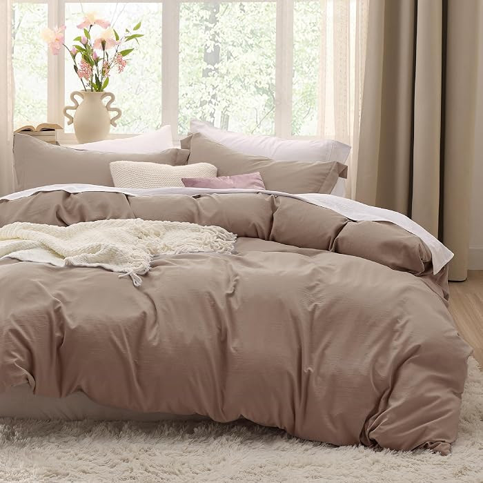 Bedsure Prewashed Duvet Cover King, Cotton-Like Soft Bedding Set, Khaki | Amazon (US)