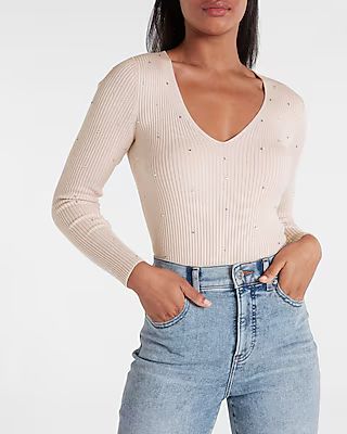 Embellished Fitted V-Neck Sweater | Express