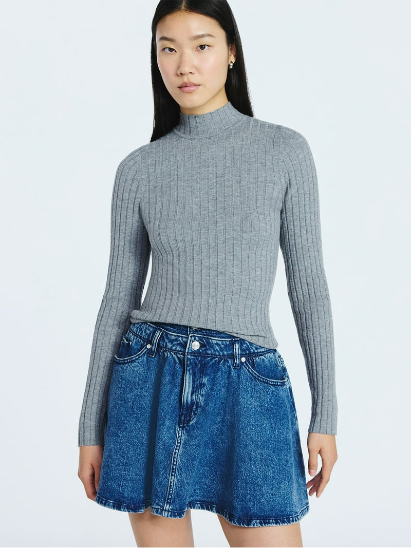 Scoop Women's Ribbed Mockneck Sweater, Lightweight, Sizes XS-XXL | Walmart (US)