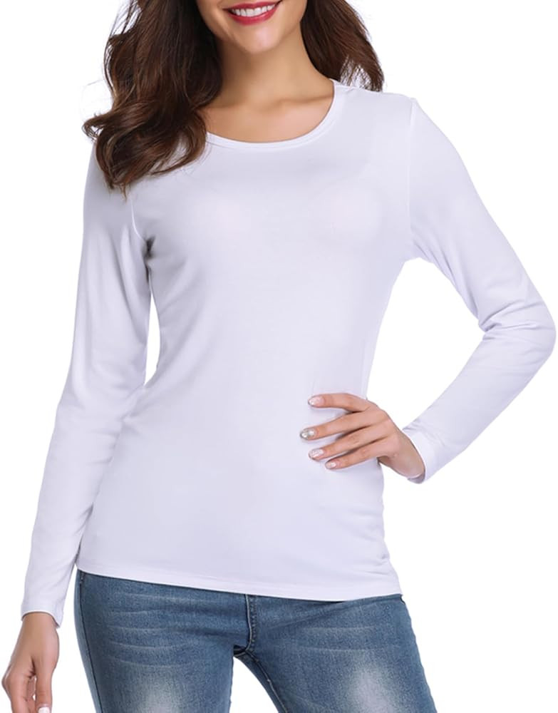Fuinloth Women's Basic Long Sleeve T Shirts, Crewneck Slim Fit Spandex Tops, Plain Layer Underscr... | Amazon (US)