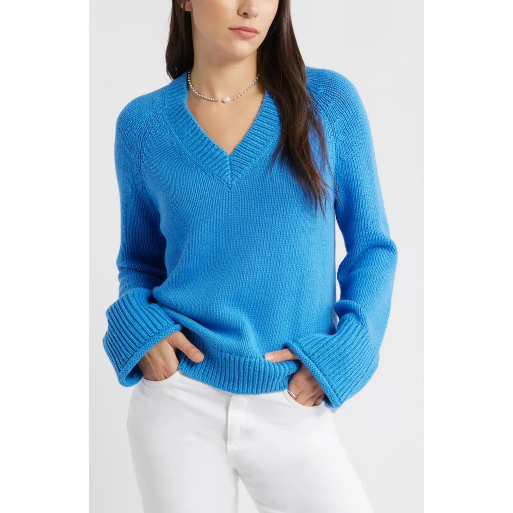 Caslon® Oversize V-Neck Cotton Sweater in Blue Palace at Nordstrom Rack, Size Small | Nordstrom Rack