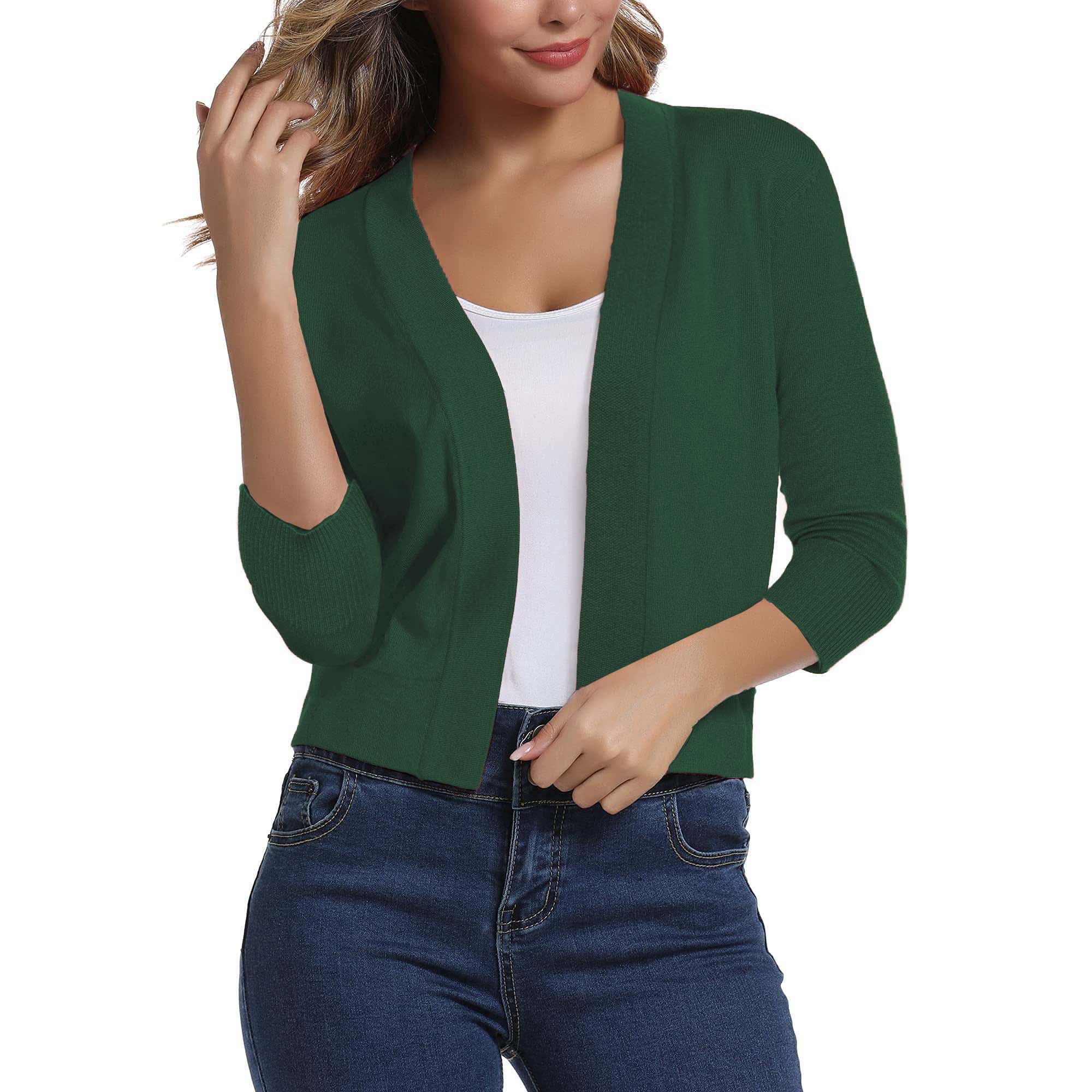 FOLUNSI Women's 3/4 Sleeve Cropped Cardigans Sweaters Jackets Open Front Short Shrugs for Dresses | Walmart (US)