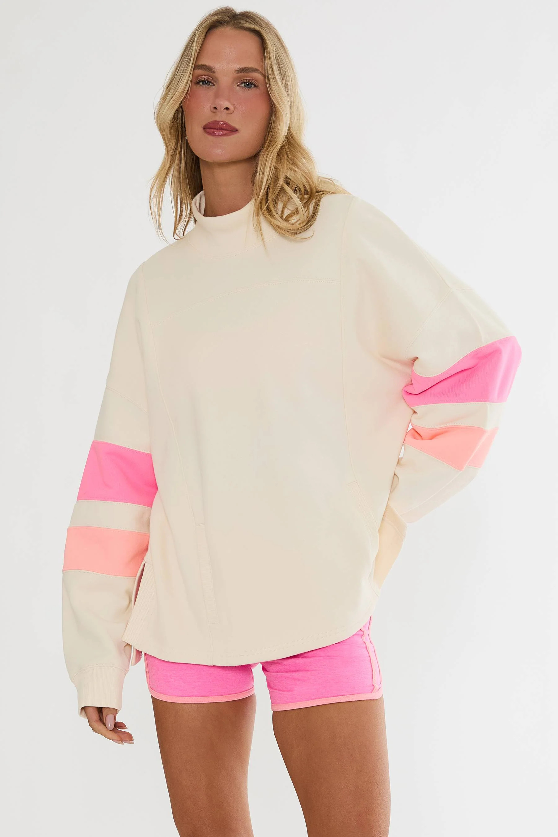 Jaylyn Sweatshirt Shoreline Colorblock | Mock Neck Sweatshirt Colorblock Sleeve | Beach Riot | Beach Riot