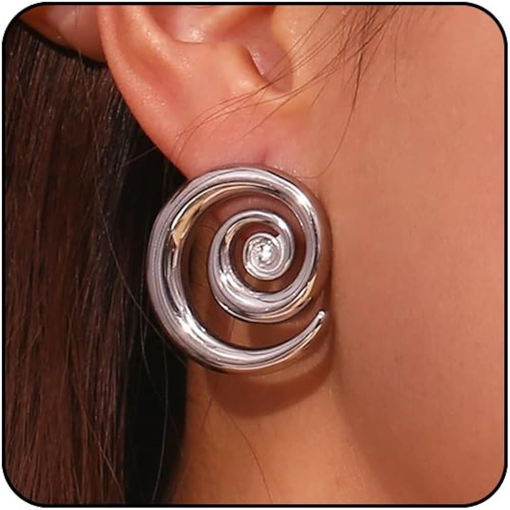 Chunky Gold Earrings for Women Trendy Silver Statement Earrings Gold Spiral Earrings Large Gold E... | Amazon (US)
