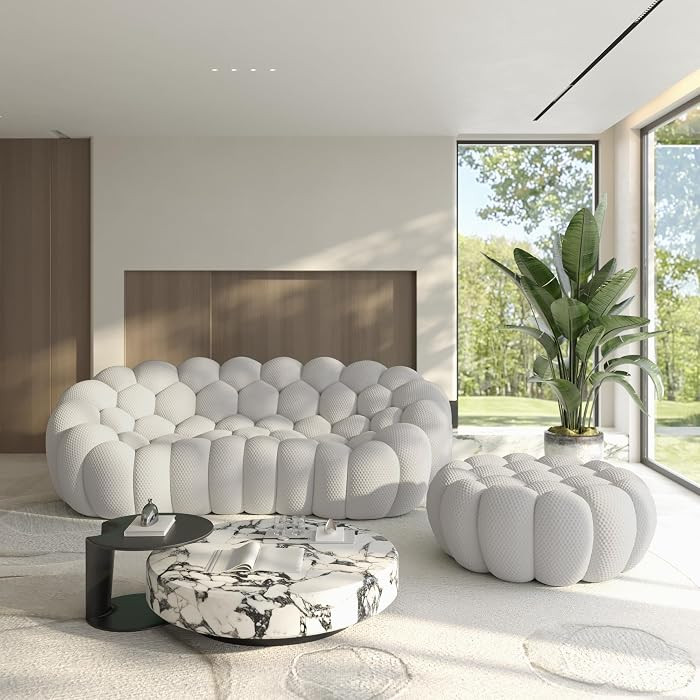 Bubble Couch with Ottoman, Modern 3-Seater Round Floor Couch, 3D Honeycomb Shape Bubble Sofa Curv... | Amazon (US)
