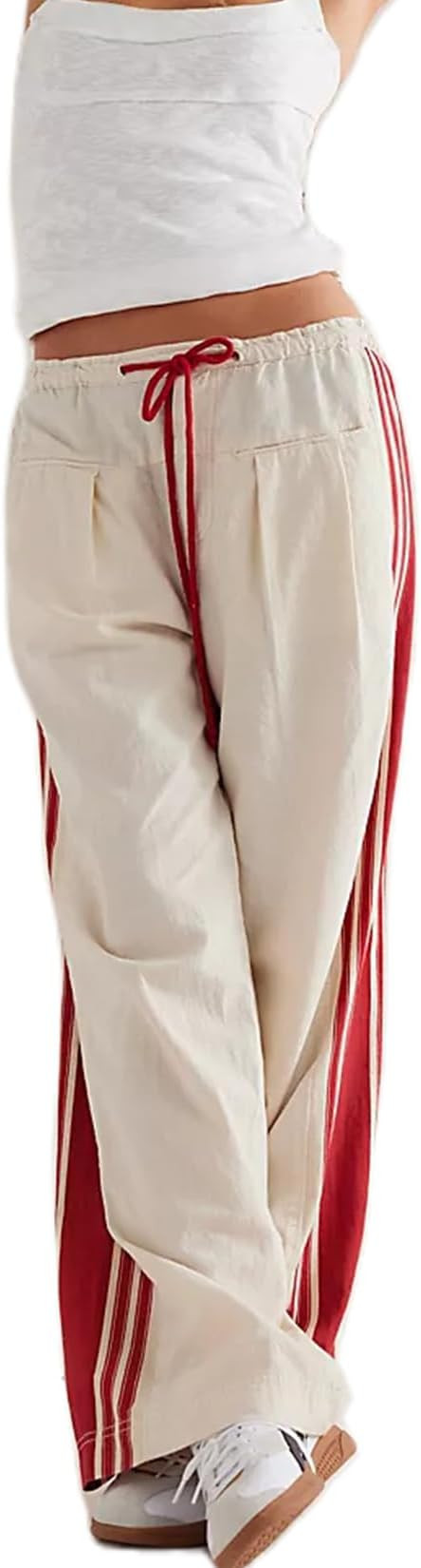 Miqil Women's Casual Loose Striped Sweatpants Y2K Sporty Elastic High Waist Drawstring Wide Leg B... | Amazon (US)