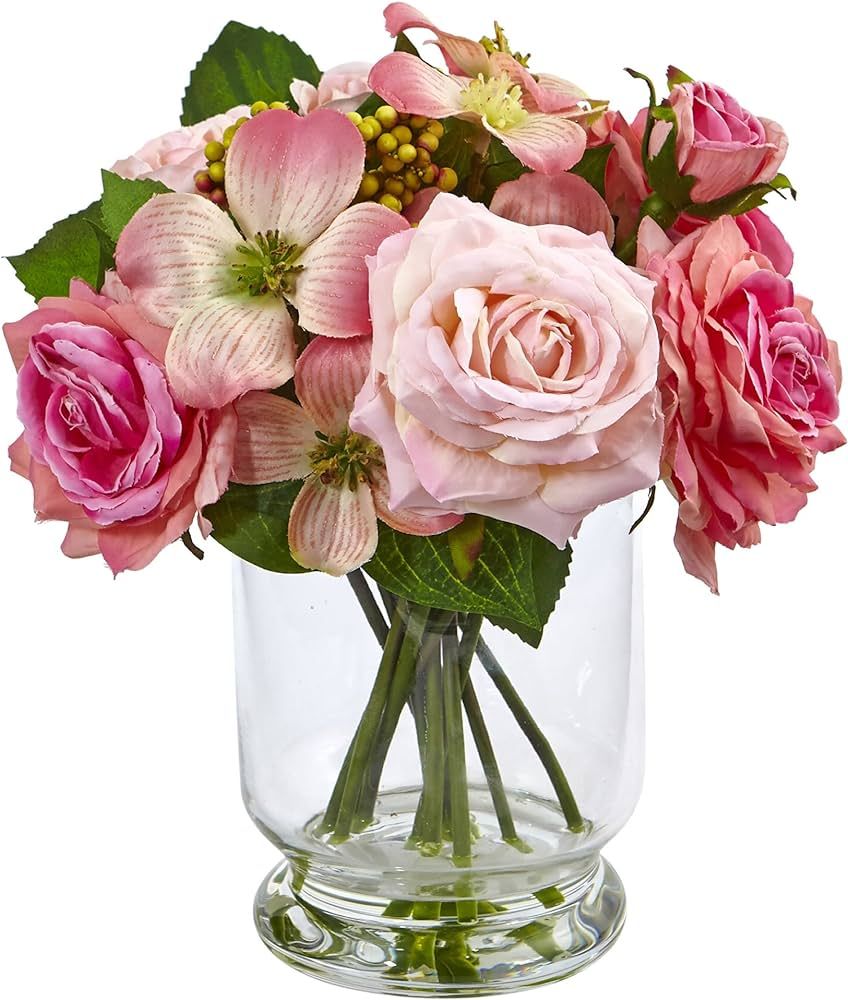 Nearly Natural 4573 10" Rose and Berry Arrangement , Pink | Amazon (US)