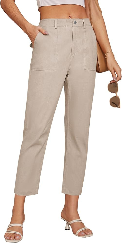 GRACE KARIN Women's Cropped Work Pants High Waisted Business Casual Tapered Leg Trousers with Poc... | Amazon (US)