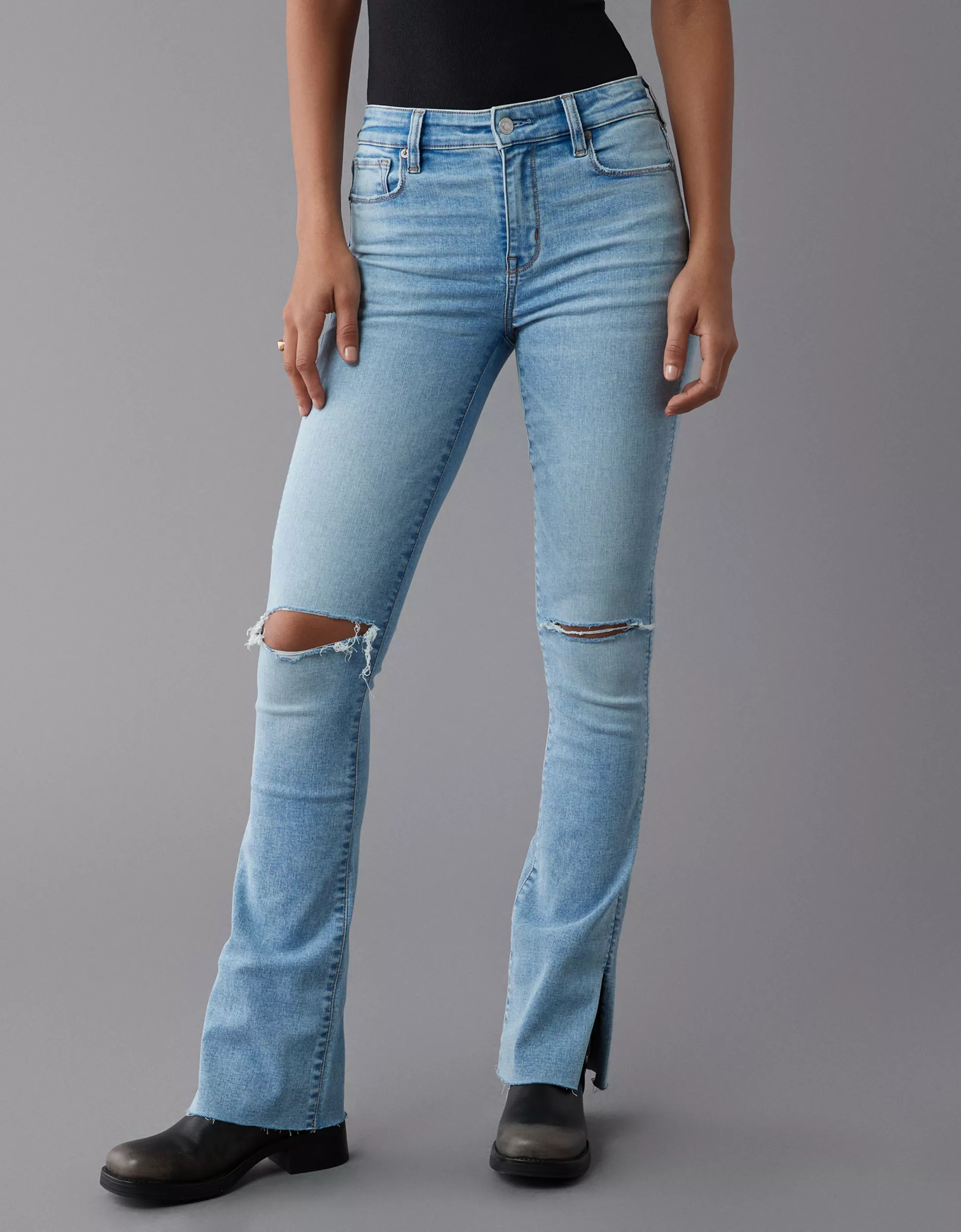 AE Next Level High-Waisted Ripped Skinny Kick Jean | American Eagle Outfitters (US & CA)