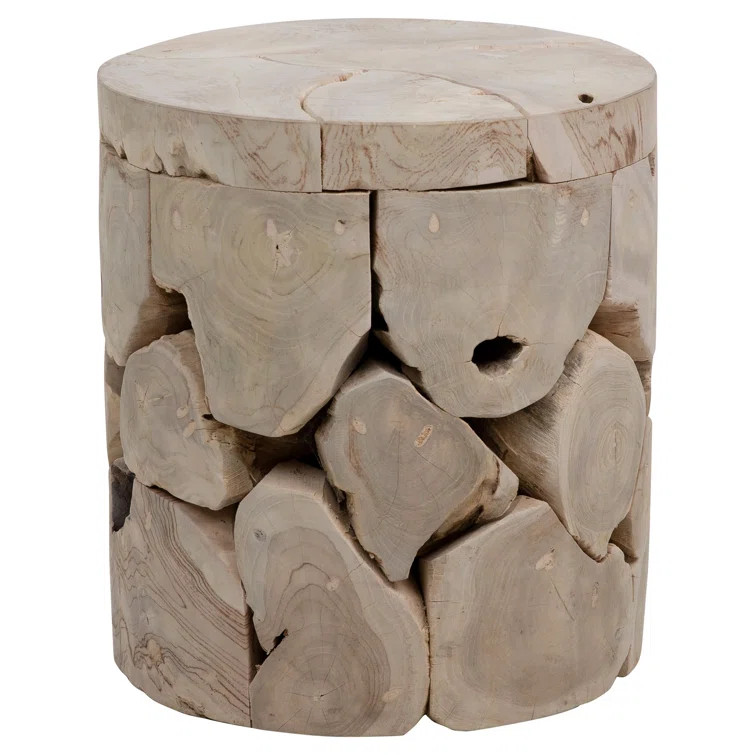 Briar 18-Inch Round Bleached Teak Root Block Style End Table | Wayfair North America