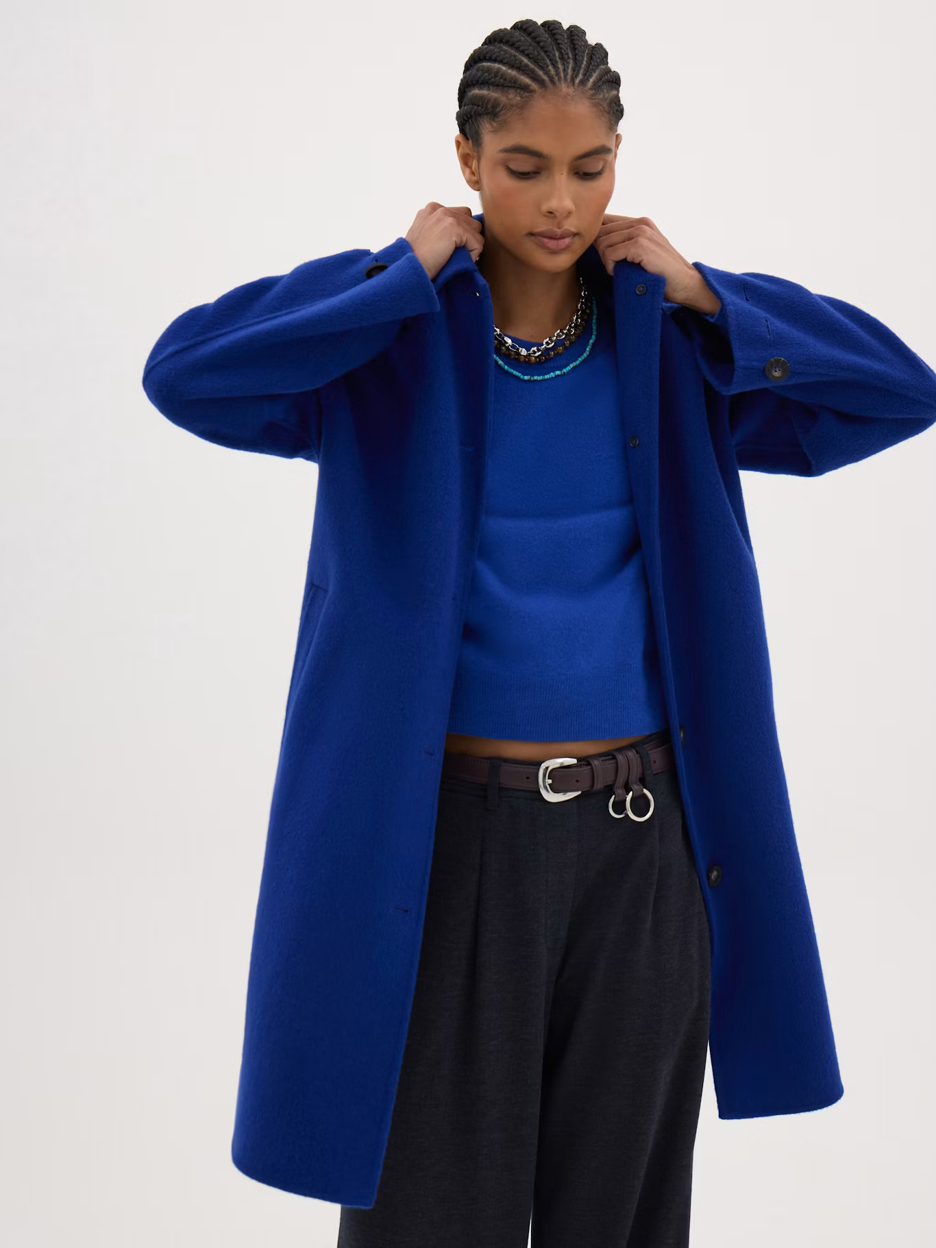 Suri Pure Wool Double Faced Car Coat | Deep Blue | Hush UK
