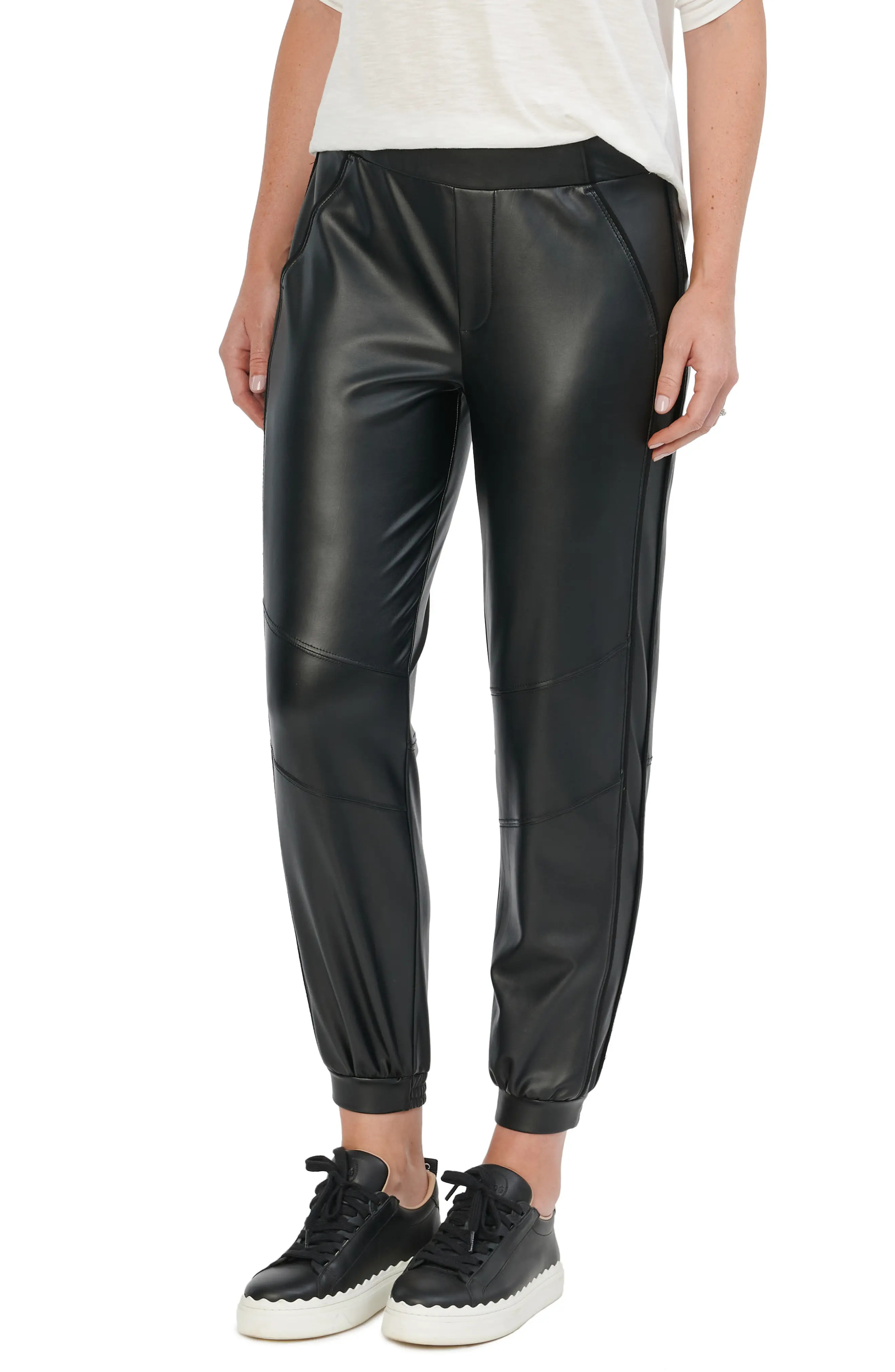 Wit & Wisdom Faux Leather Joggers in Bk-Black at Nordstrom, Size Small | Nordstrom