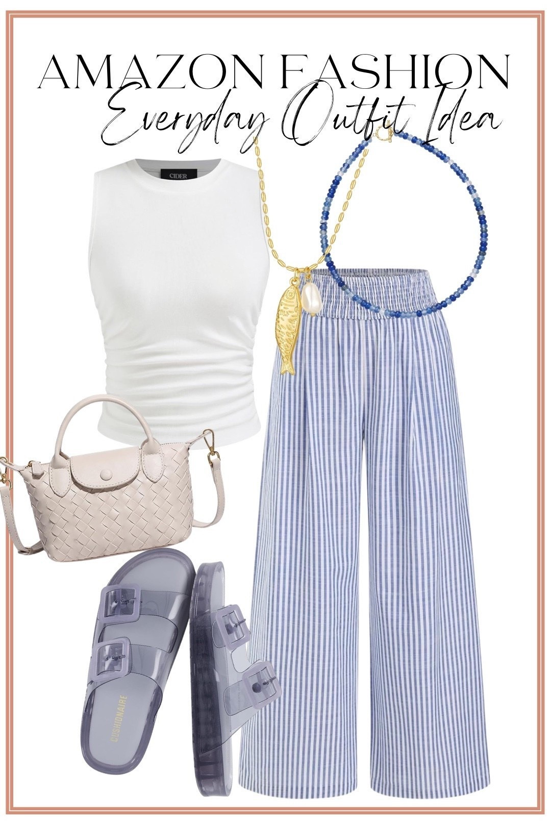 This might be one of my favorite easy summer outfit combinations yet! The blue and white striped wide-leg pants are giving coastal chic vibes, while the ruched white tank keeps the look effortless and flattering. Paired with jelly sandals, a woven crossbody, and the prettiest blue beaded accessories, this is the perfect outfit for everything from vacation days to weekend errands.

✨ Comfortable
✨ Lightweight
✨ Easy to mix and match
✨ Looks so much more expensive than it is

Amazon fashion has been so good lately, and this entire look is proof that you don’t have to spend a fortune to create a polished summer outfit.

#AmazonFashion #AmazonFinds #AmazonStyle #SummerOutfit #CoastalStyle #BlueAndWhiteStyle #EverydayOutfit #AffordableFashion #AmazonOOTD #SummerStyle #VacationOutfit #WideLegPants #CasualChic #FashionFinds #LTKStyle

#LTKootd #LTKPetite

Comment SHOP below to receive a DM with the link to this post on my LTK ⬇ https://liketk.it/6gegC

https://liketk.it/6gegC

#LTKootd #LTKSaleAlert #LTKPetite