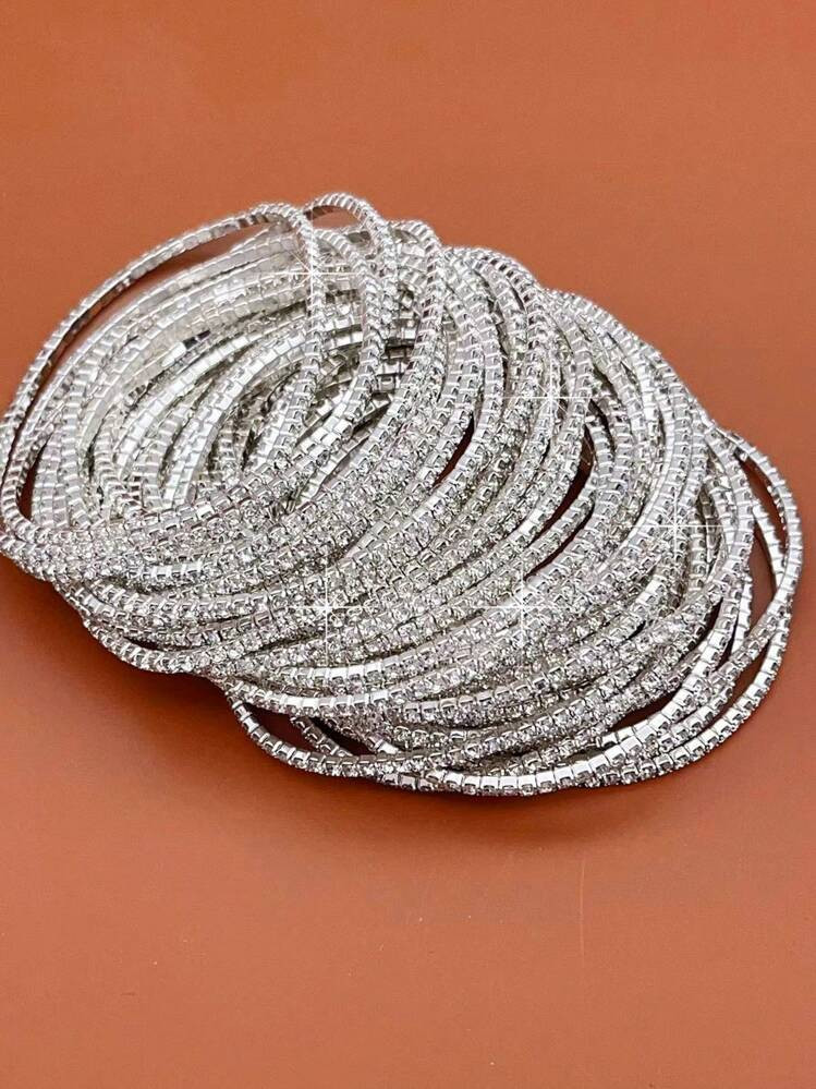 G-S Minimalistic Delicate Sparkling Rhinestone Tennis Bracelet, Silver/Gold Color, Women | SHEIN