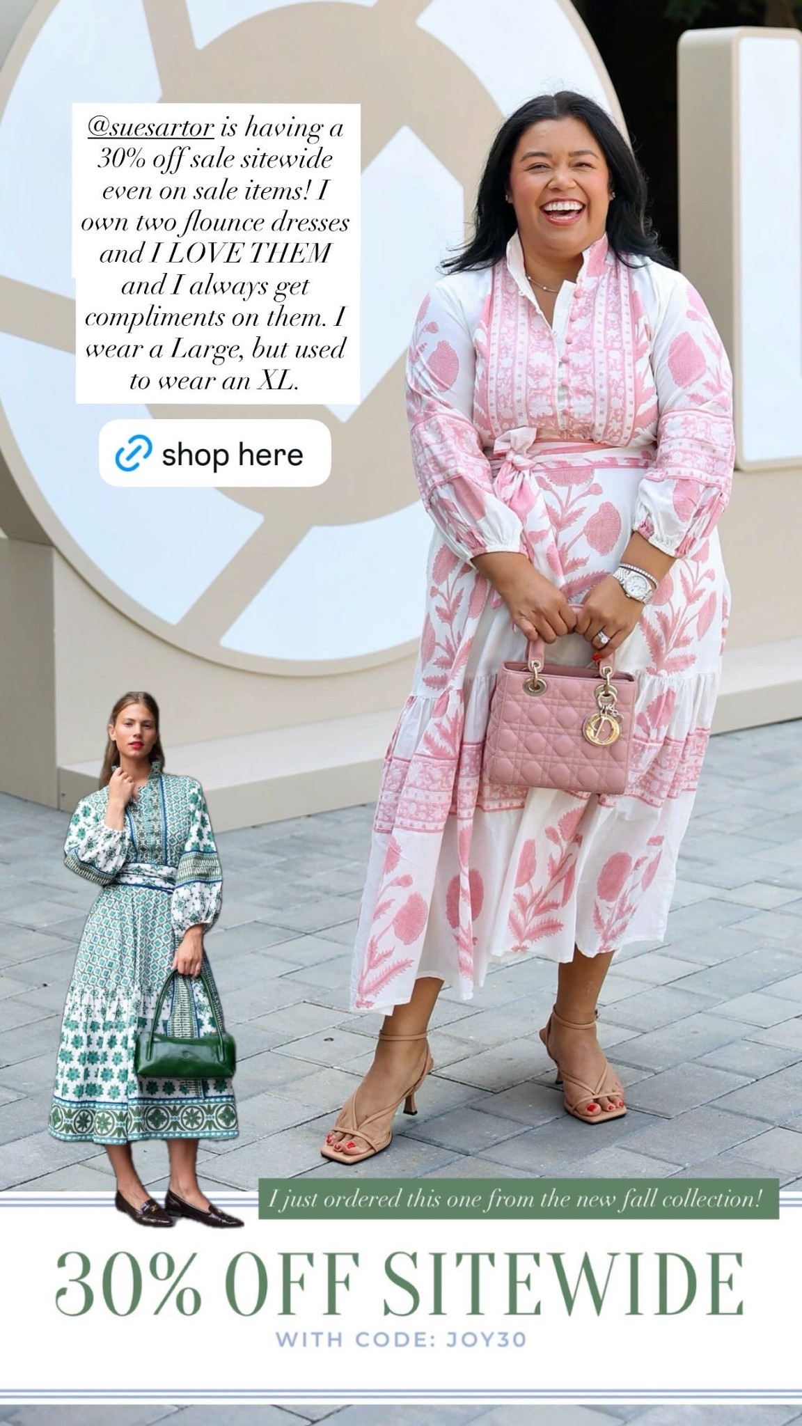 Sue Sartor is having 30% off sitewide with code: JOY30 

I wear a Large in her flounce dress, but I used to wear an XL. 

#LTKOver40 #LTKMidsize #LTKHoliday