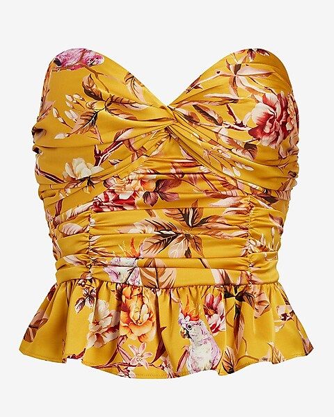 Conscious Edit Floral Satin Twist Front Peplum Tube Top | Express