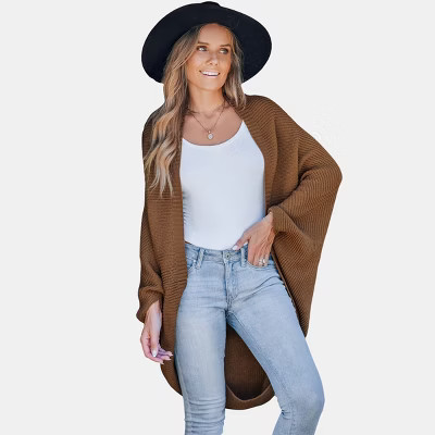 Women's Espresso Brown Open Front Slouchy Knit Cardigan - Cupshe | Target