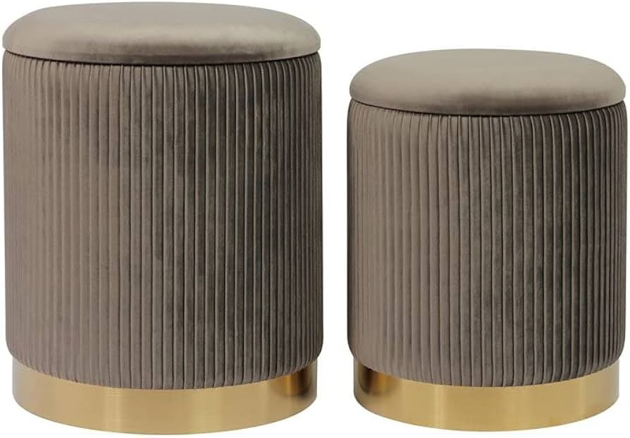 MAKLAINE 17.3" H Velvet Storage Ottomans in Gray Finish (Set of 2) | Amazon (US)