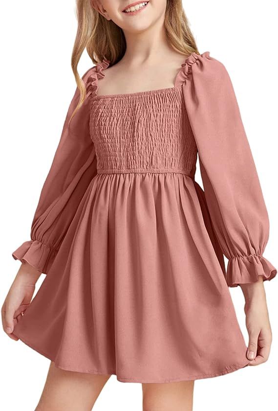 Little Girls Kids Summer Chiffon Ruffle Mini Dress Square Neck Lantern Sleeve Short Dress Tulle S... | Amazon (US)