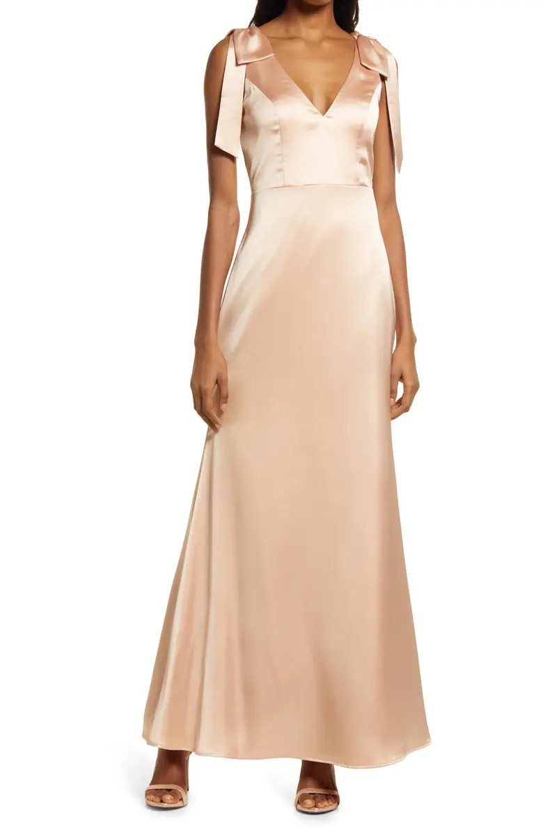 Shining Glory Satin Tie Shoulder Gown | Nordstrom