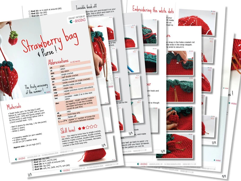 PDF PATTERN : Strawberry bag crochet pattern - fruit purse crochet pattern - handbag crochet tuto... | Etsy (US)