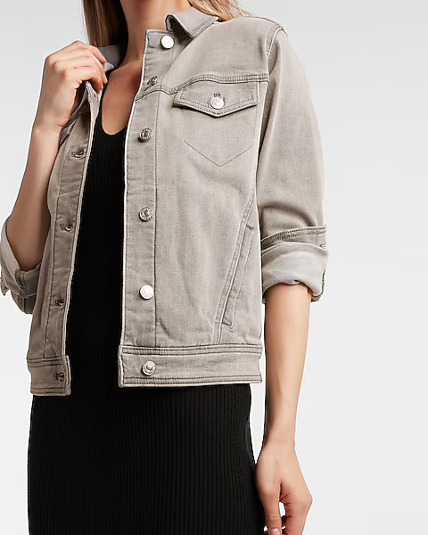 Gray Knit Denim Trucker Jacket | Express