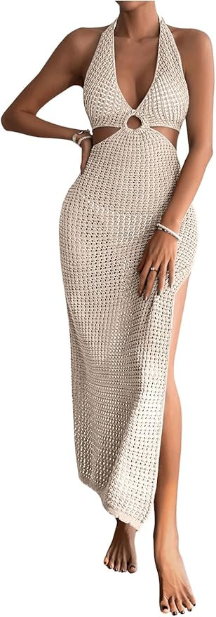 GORGLITTER Women's Crochet Maxi Dress Halter Knit Backless Swimsuit 2026 Vacation Summer Bathing ... | Amazon (US)