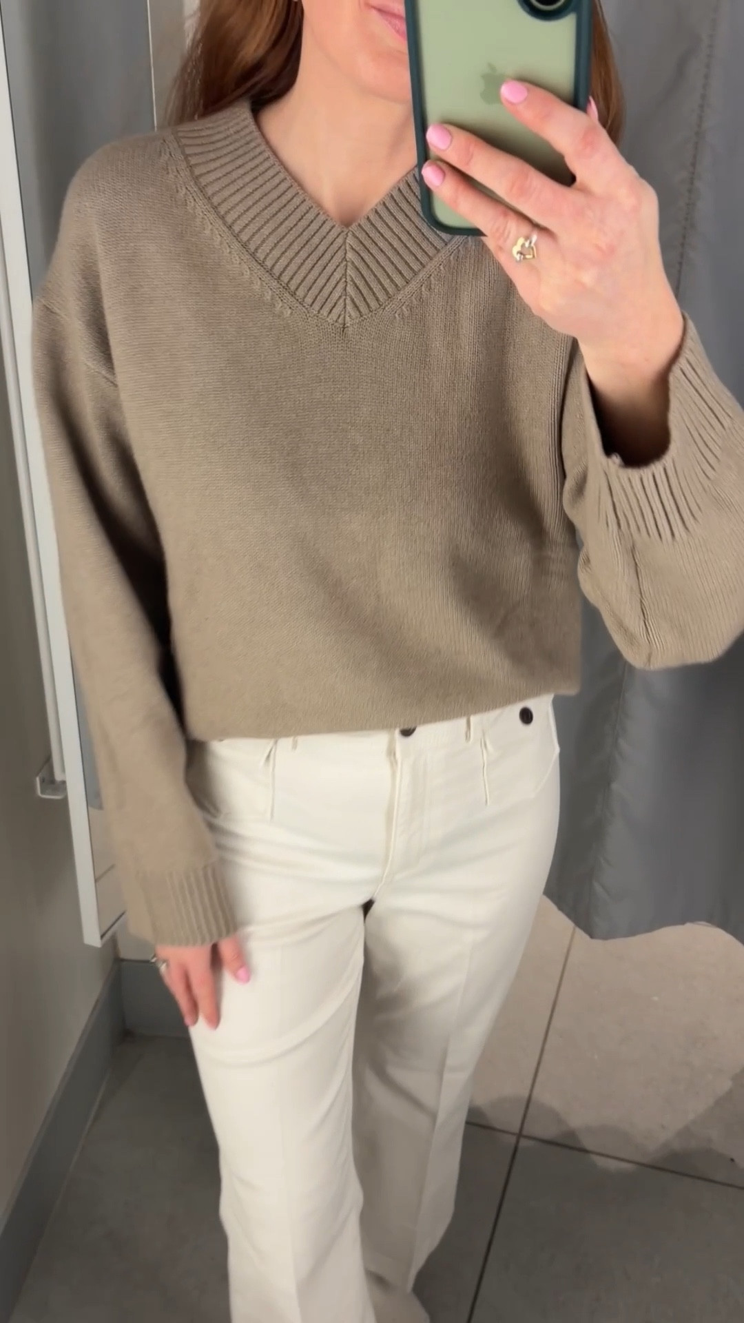 Neutral spring outfits are my favourite 🤍 Loving these white jeans with this gorgeous V-neck sweater from H&M. Such a chic everyday combo. Wearing XS in the jumper. All linked on my LTK.

#LTKstyletip #LTKuk #LTKspring