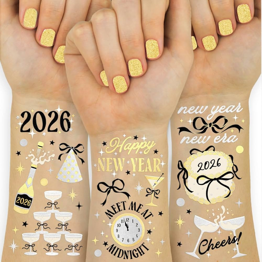 xo, Fetti New Year's Eve Temporary Tattoos - 40 design | 2026 Gold and Silver Foil, NYE Party Acc... | Amazon (US)