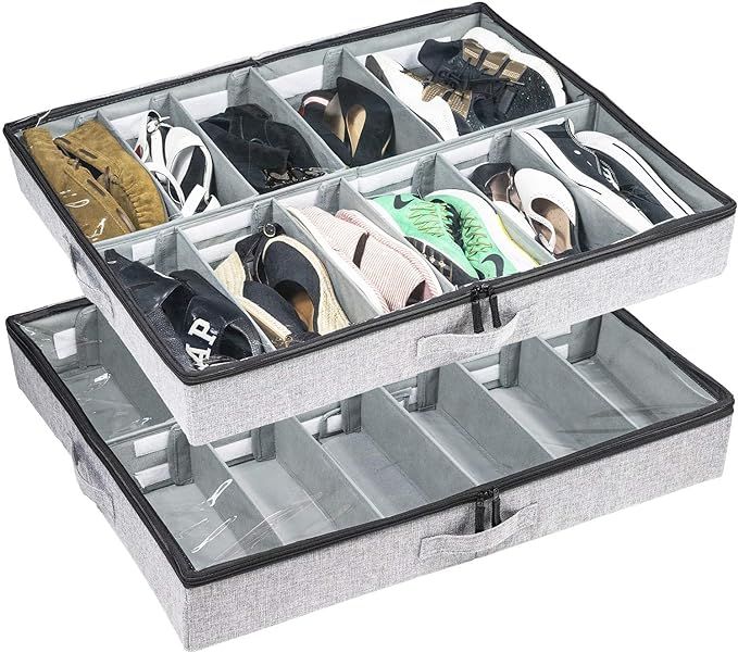 storageLAB Low Profile Under Bed Shoe Storage Organizer, 4.5 Inches Tall and Fits Beds 5 Inches O... | Amazon (US)