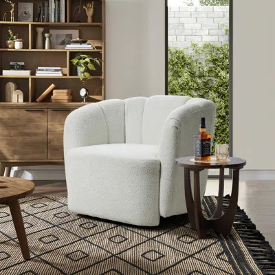 Modern Upholstered Ivory Boucle Swivel Barrel Accent Chair | Wayfair North America