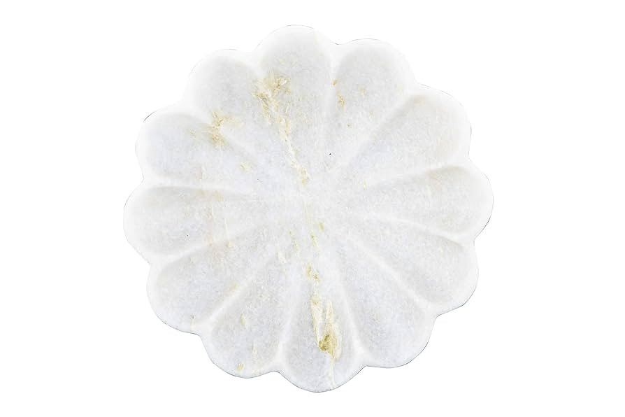 Creative Co-Op DF2368 Carved Marble Flower Shape Dish, White | Amazon (US)