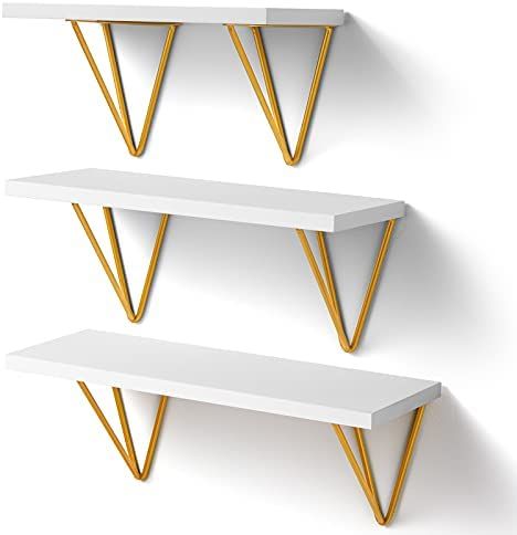 AMADA HOMEFURNISHING Floating Shelves, Wall Shelf White and Gold for Bathroom/Bedroom/Living Room... | Amazon (US)