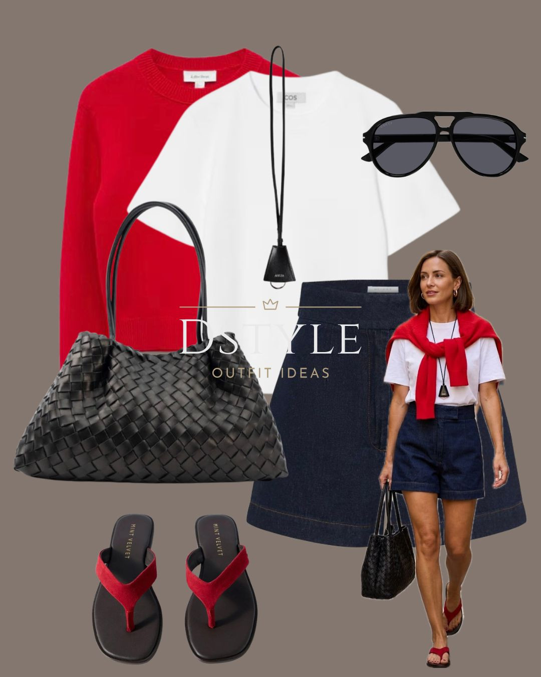 The perfect transitional summer look ☀️ Draping a cozy red crewneck sweater over a classic white tee and high-waisted denim shorts. Styled with a statement black woven bag and red thong sandals for an elevated daytime vibe.

#LTKootd