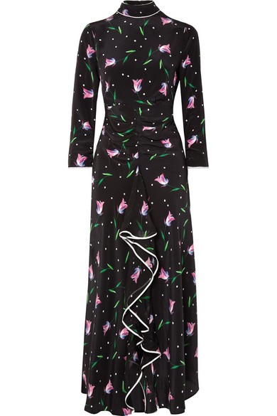 RIXO - Gabriele Ruffled Floral-print Silk Crepe De Chine Maxi Dress - Black | NET-A-PORTER (US)