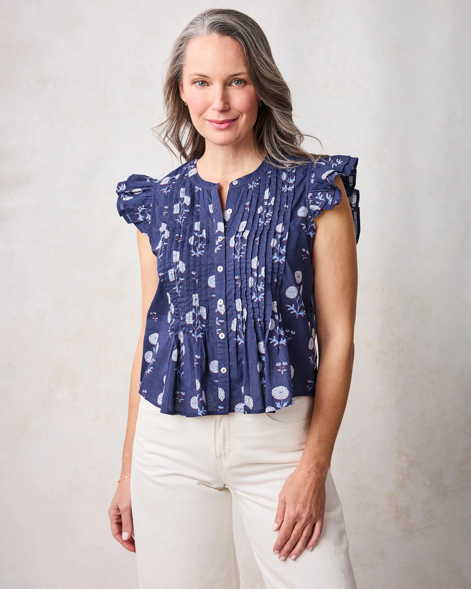 Marigold Bloom - Katie Blouse - Midnight Tide | Printfresh