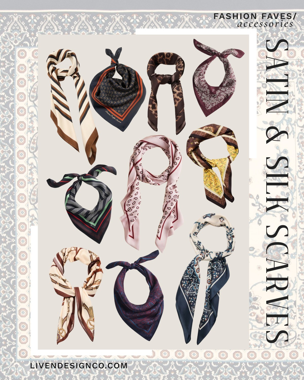 Satin patterned scarf. Silk scarf. Mulberry scarf. Bandana. Accessories. Animal print. Style inspiration 

#LTKSeasonal #LTKSaleAlert #LTKFindsUnder100