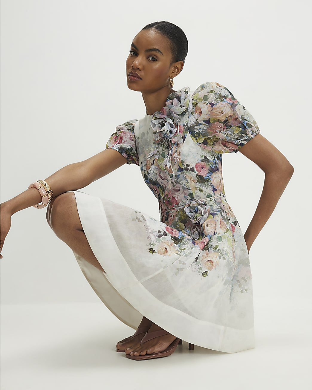 White Floral 3D Flower Mini Dress | River Island UK & IE