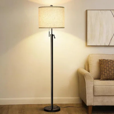 Adjustable Height Modern Floor Lamp With Linen Shade And 3-Way Dimmable LED Bulb For Living Room, Bedroom, Office | Wayfair North America