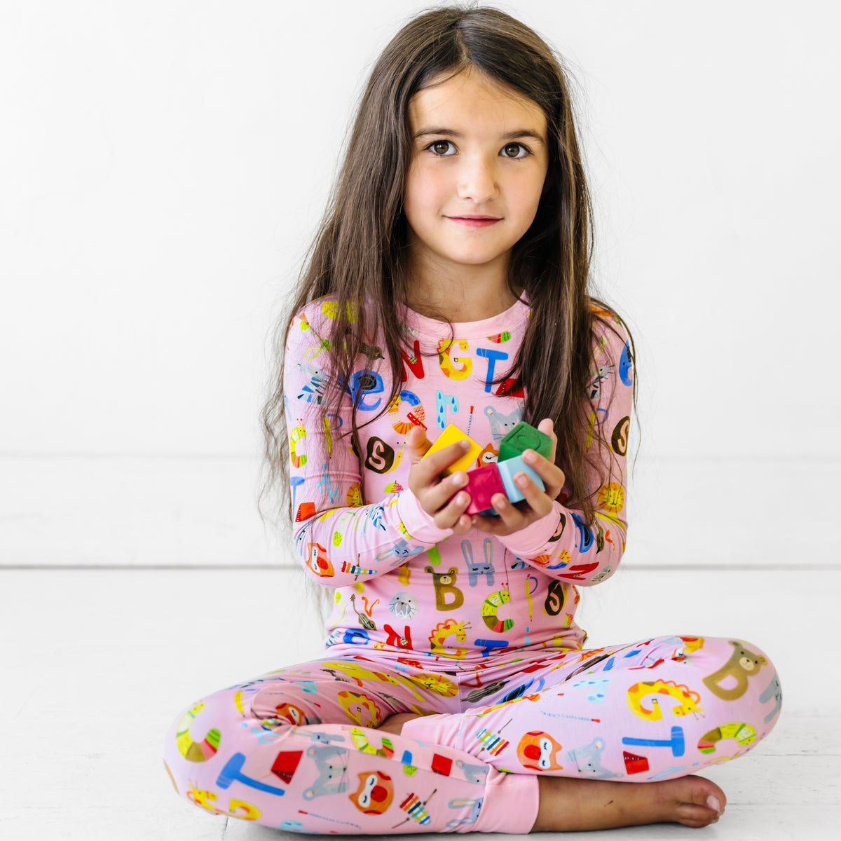 Pink Alphabet Friends Two-Piece Bamboo Viscose Pajama Set | Little Sleepies