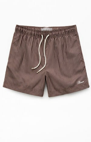 Pacsun Brown Pinstripe 5" Swim Trunks | PacSun