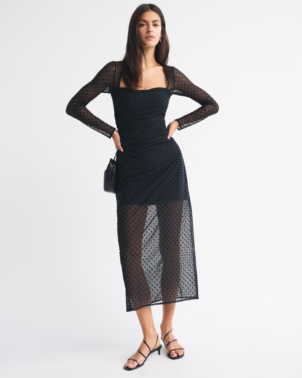 Bra-Free Long-Sleeve Mesh Maxi Dress | Abercrombie & Fitch (US)