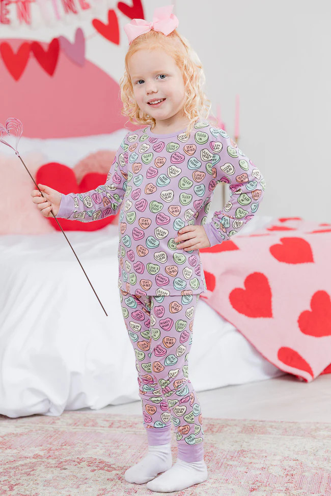 Sweetest Love Pastel Candy Heart Kid's PJ Set | Pink Lily