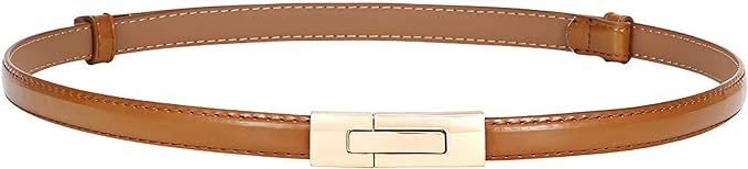 Skinny Leather Belts for Women Slim Waist Belt Patent Leather with Gold Buckle for Dress | Amazon (US)