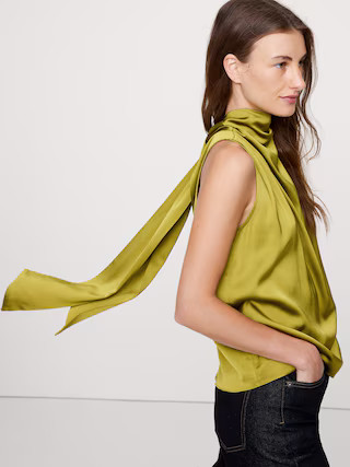 Stretch-Satin Tie-Neck Top | Banana Republic (US)