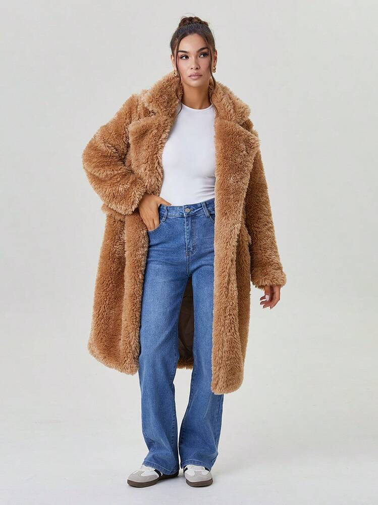 Women's Cozy Notch Lapel Fluffy Double Breasted Thermal Outerwear For Fall & Winter | SHEIN